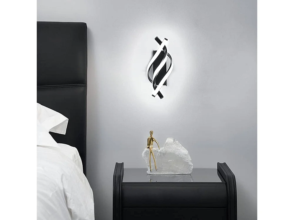 Applique Murale Interieur, Lampe LED Murale Moderne 18W Design incurvée IP20, Applique murale LED 6000K Lumière blanche froide 1620 lumens Noir IP20,