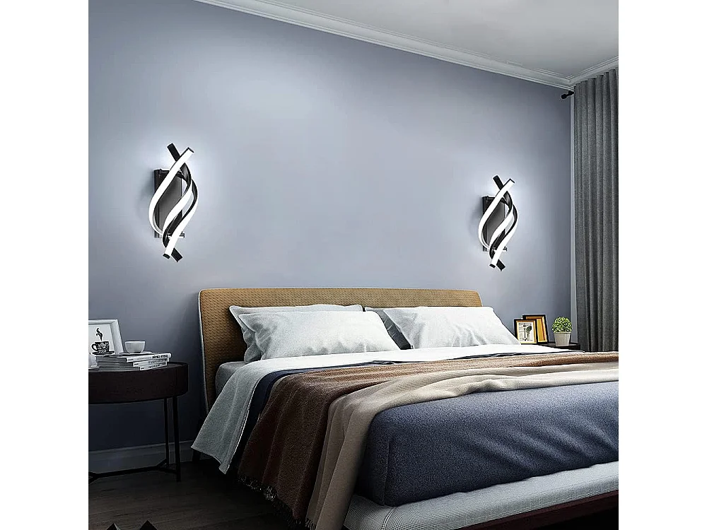 Applique Murale Interieur, Lampe LED Murale Moderne 18W Design incurvée IP20, Applique murale LED 6000K Lumière blanche froide 1620 lumens Noir IP20,