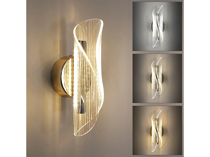 Applique Murale LED Dimmable Moderne Lampe murale 12W 3000K/4000K/6000K Pour chambre à coucher, salon, couloir, entrée Or