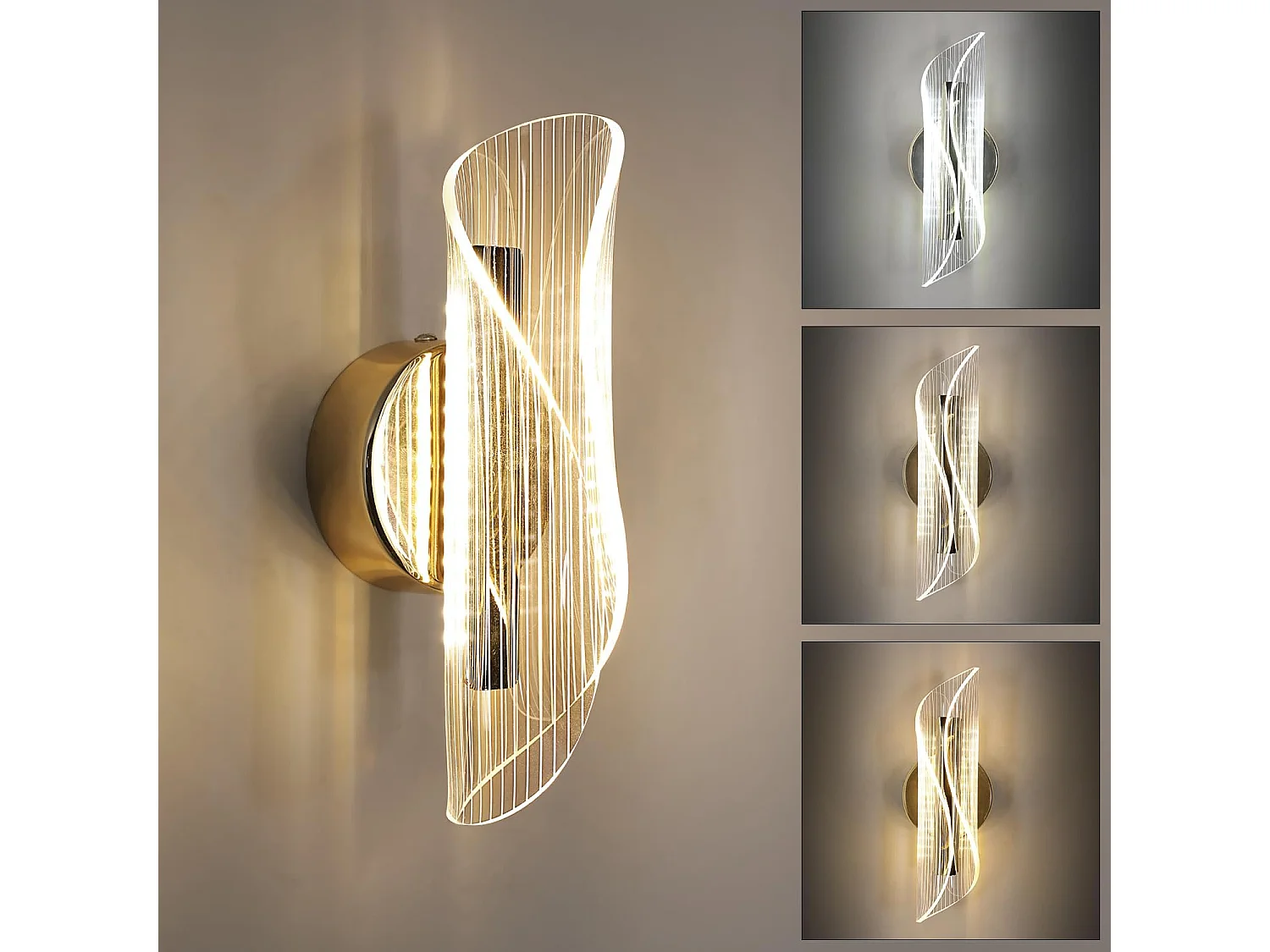 Applique Murale LED Dimmable Moderne Lampe murale 12W 3000K/4000K/6000K Pour chambre à coucher, salon, couloir, entrée Or