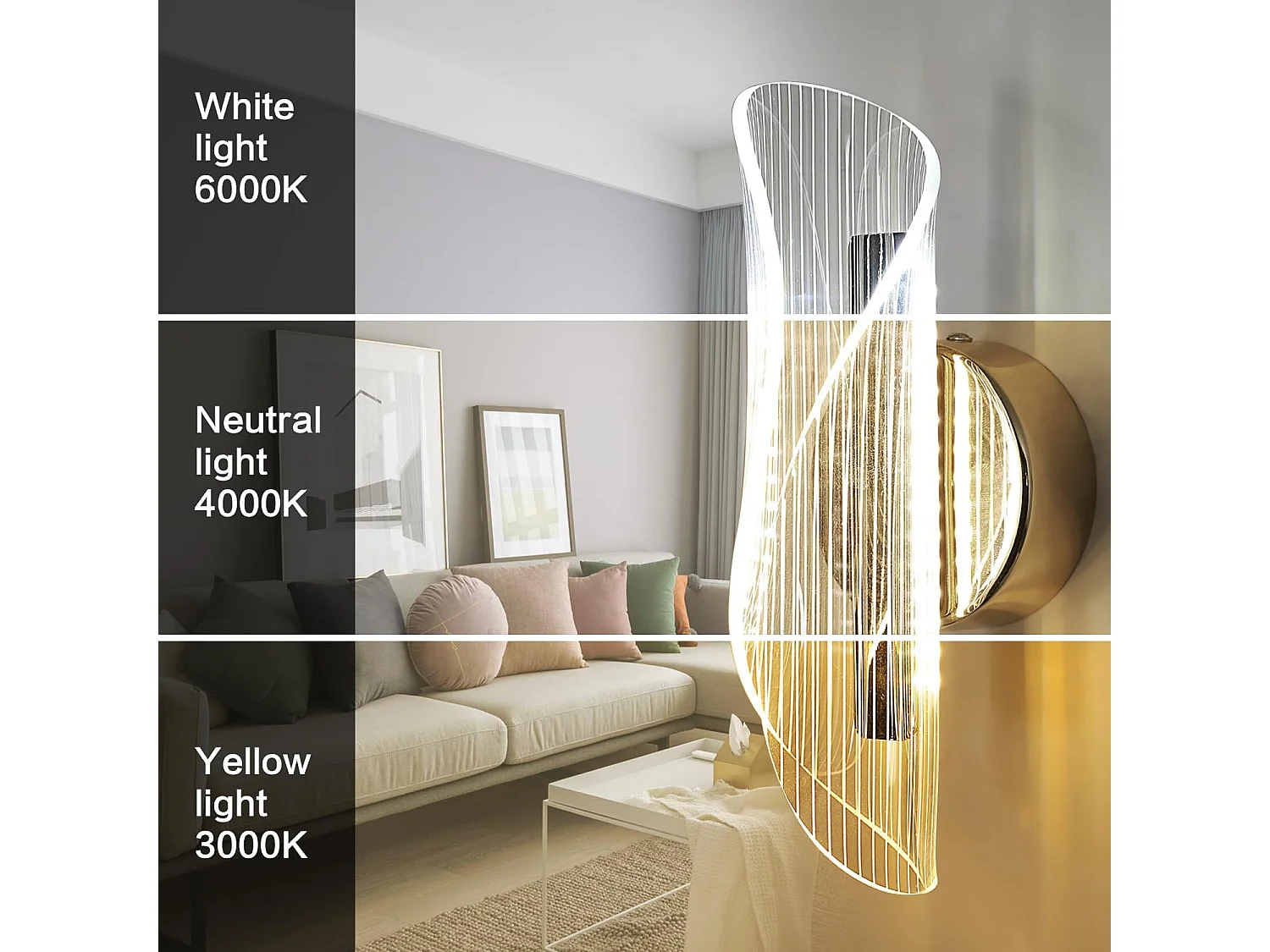 Applique Murale LED Dimmable Moderne Lampe murale 12W 3000K/4000K/6000K Pour chambre à coucher, salon, couloir, entrée Or