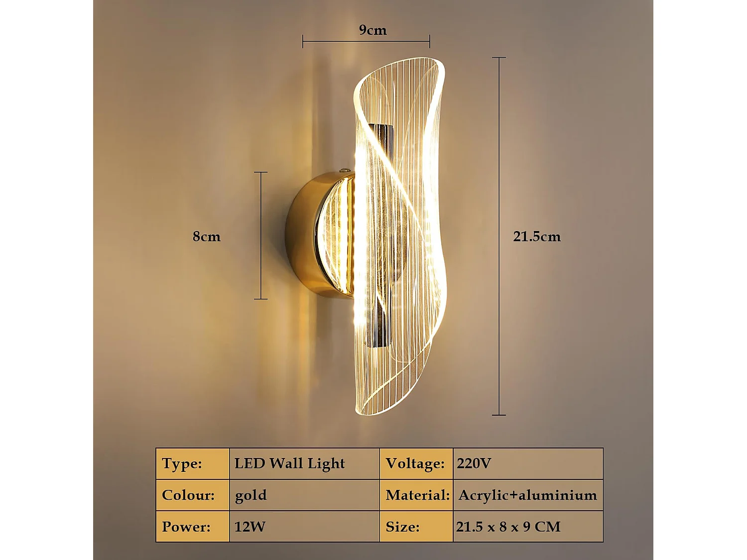 Applique Murale LED Dimmable Moderne Lampe murale 12W 3000K/4000K/6000K Pour chambre à coucher, salon, couloir, entrée Or