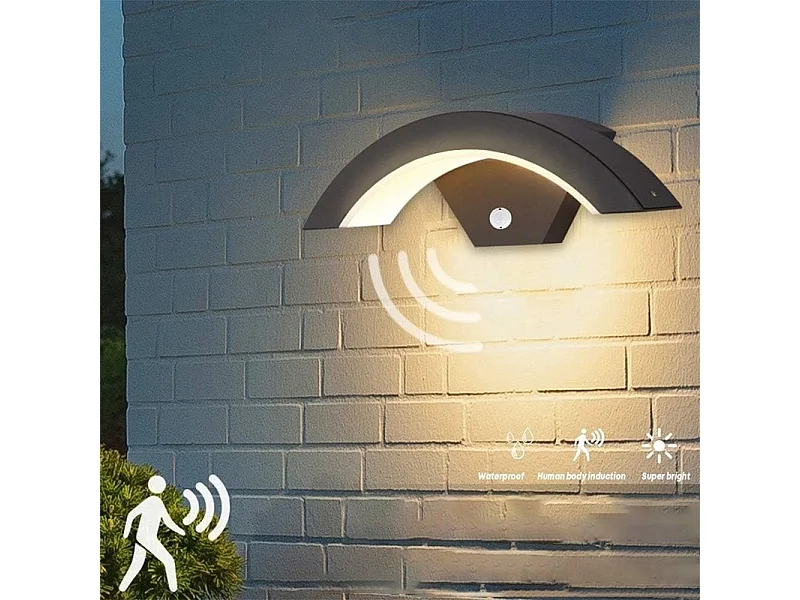 Applique Murale LED Exterieur avec Capteur de Mouvement, Gris Anthracite 24w 980lm 3000k, Lampe Externe Aluminium Ip54, Lampe Exterieur Pour Villa Po