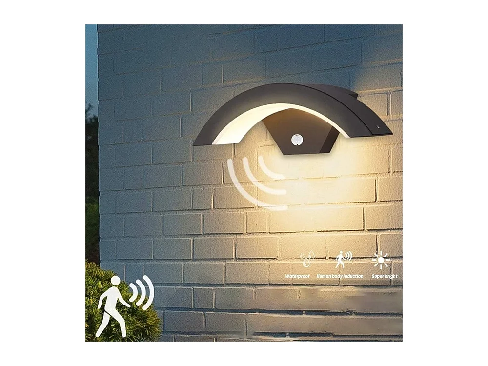Applique Murale LED Exterieur avec Capteur de Mouvement, Gris Anthracite 24w 980lm 3000k, Lampe Externe Aluminium Ip54, Lampe Exterieur Pour Villa Po