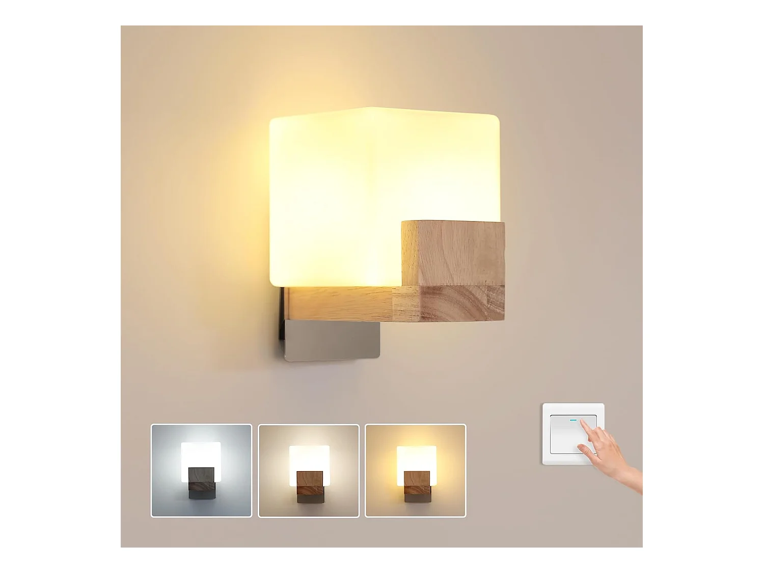 Applique Murale Simple, 17*12*18, Abat-jour en Verre avec Source Lumineuse G9 Tricolore,pour Chambre, Couloir