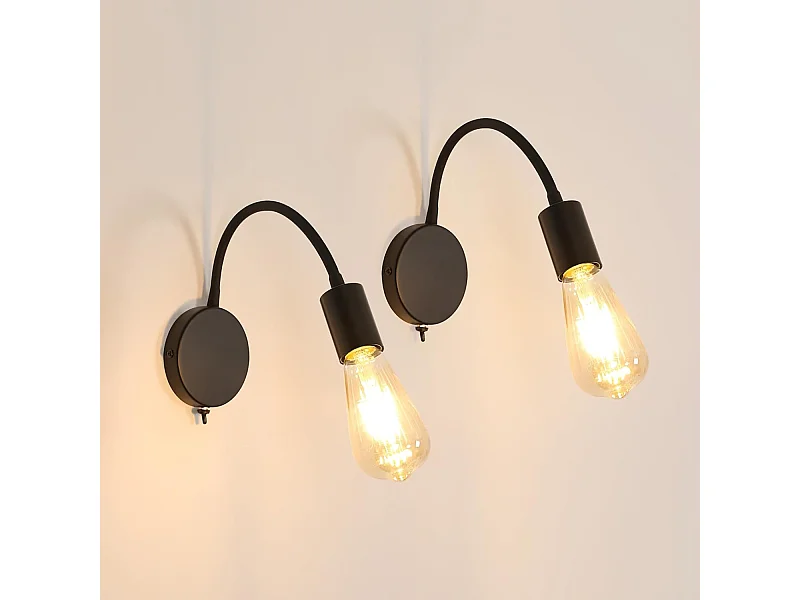 2 Pcs Applique Murale Intérieure, Lampe Murale Vintage Noir, E27 Luminaire Mural Angle du tuyau réglable, pour Chambre à Coucher, Bureau, Couloir