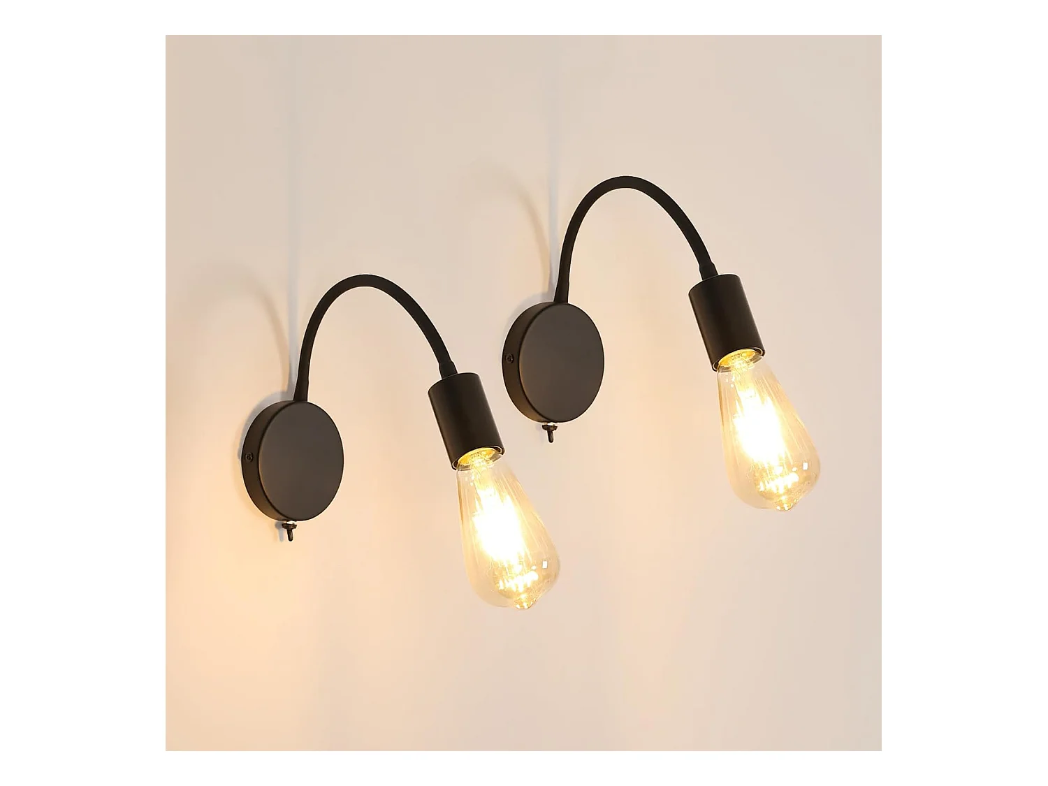 2 Pcs Applique Murale Intérieure, Lampe Murale Vintage Noir, E27 Luminaire Mural Angle du tuyau réglable, pour Chambre à Coucher, Bureau, Couloir