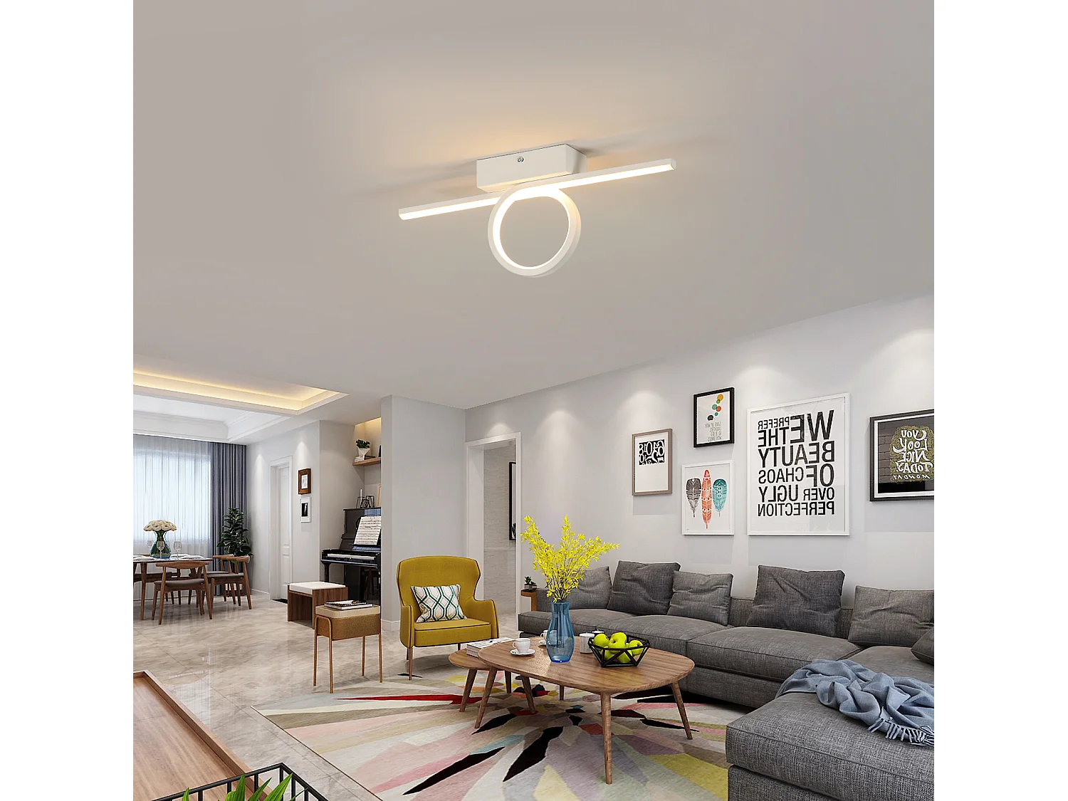 Plafonnier LED Moderne 16W - 3000K 1800 Lumen, Design Ligne Simple 40cm pour Chambre, Cuisine, Balcon