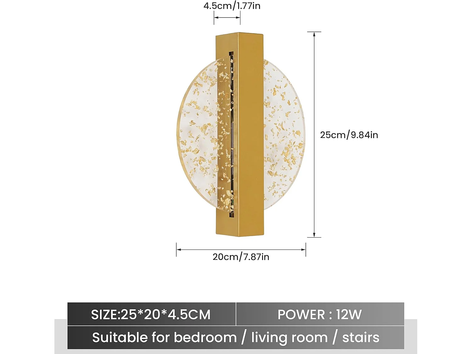 Applique Murale LED Moderne avec Feuille d'Or, Or Rond,en Acrylique, Lampe Tricolore, pour Chambre Salon