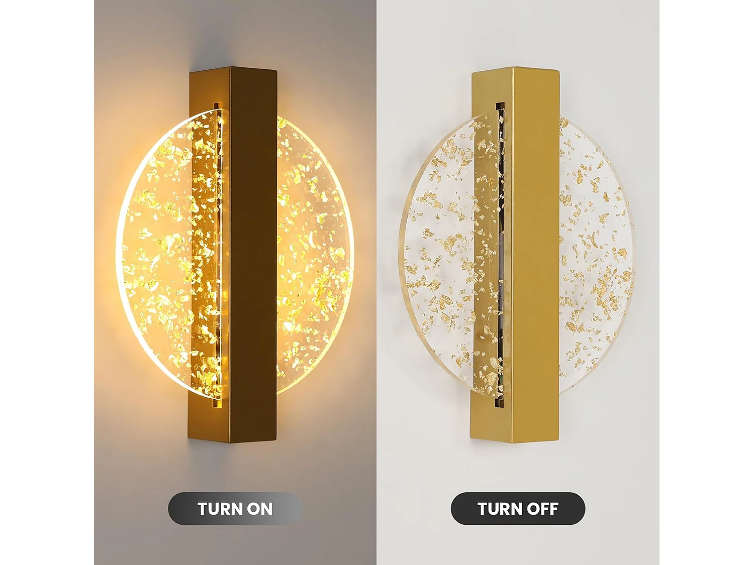 Applique Murale LED Moderne avec Feuille d'Or, Or Rond,en Acrylique, Lampe Tricolore, pour Chambre Salon