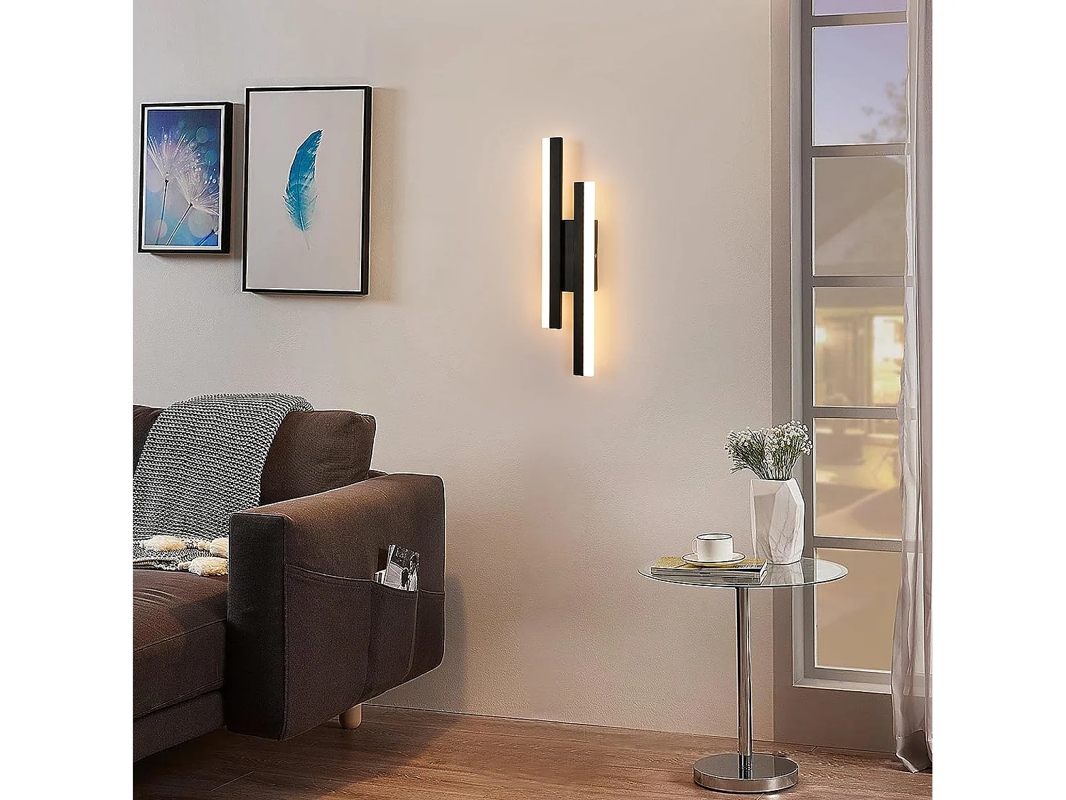 Applique Murale LED Dimmable Moderne Forme de ligne Lampe murale 3000K/4000K/6000K Pour chambre à coucher, salon, couloir, entrée Noir