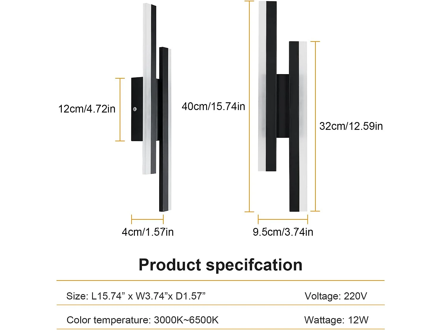 Applique Murale LED Dimmable Moderne Forme de ligne Lampe murale 3000K/4000K/6000K Pour chambre à coucher, salon, couloir, entrée Noir