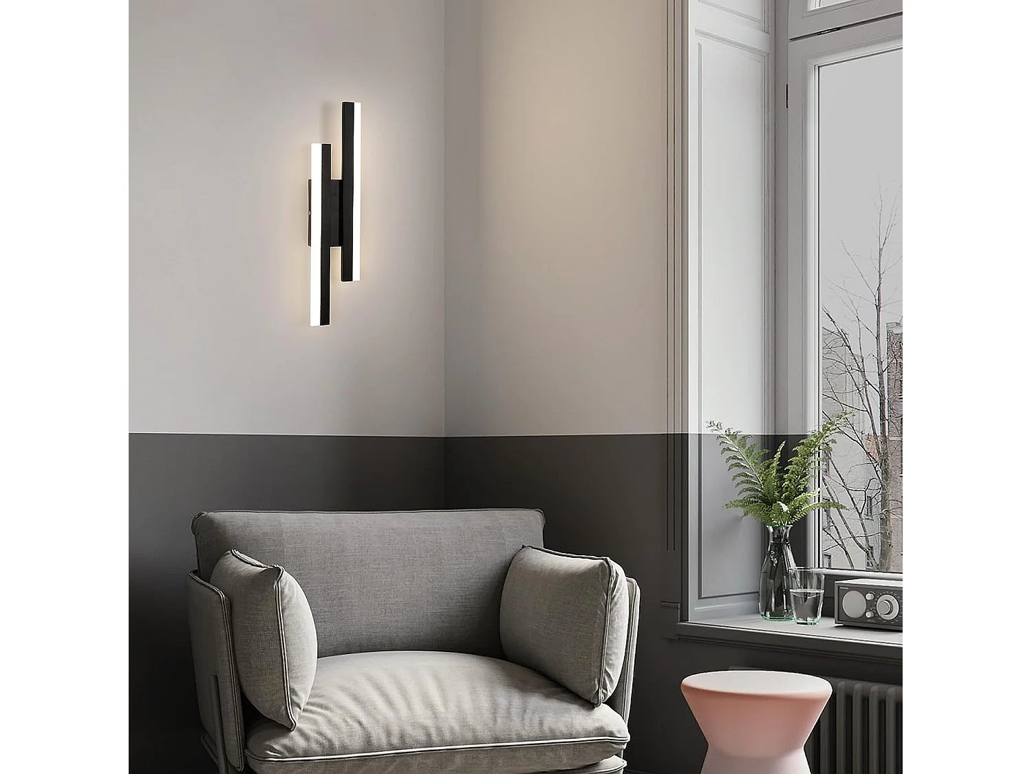 Applique Murale LED Dimmable Moderne Forme de ligne Lampe murale 3000K/4000K/6000K Pour chambre à coucher, salon, couloir, entrée Noir