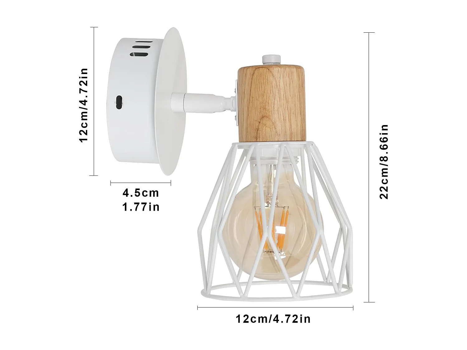 2 pièces Applique Murale Intérieur Bois Vintage Lampe murale E27 Base Pour chambre à coucher, salon, couloir, entrée Blanc (Ampoule non incluse)