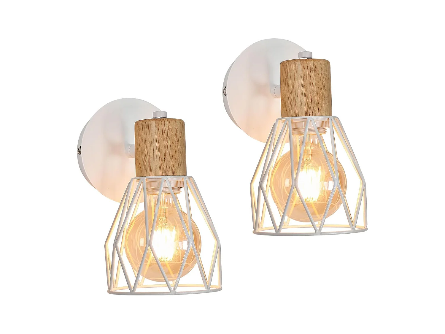 2 pièces Applique Murale Intérieur Bois Vintage Lampe murale E27 Base Pour chambre à coucher, salon, couloir, entrée Blanc (Ampoule non incluse)