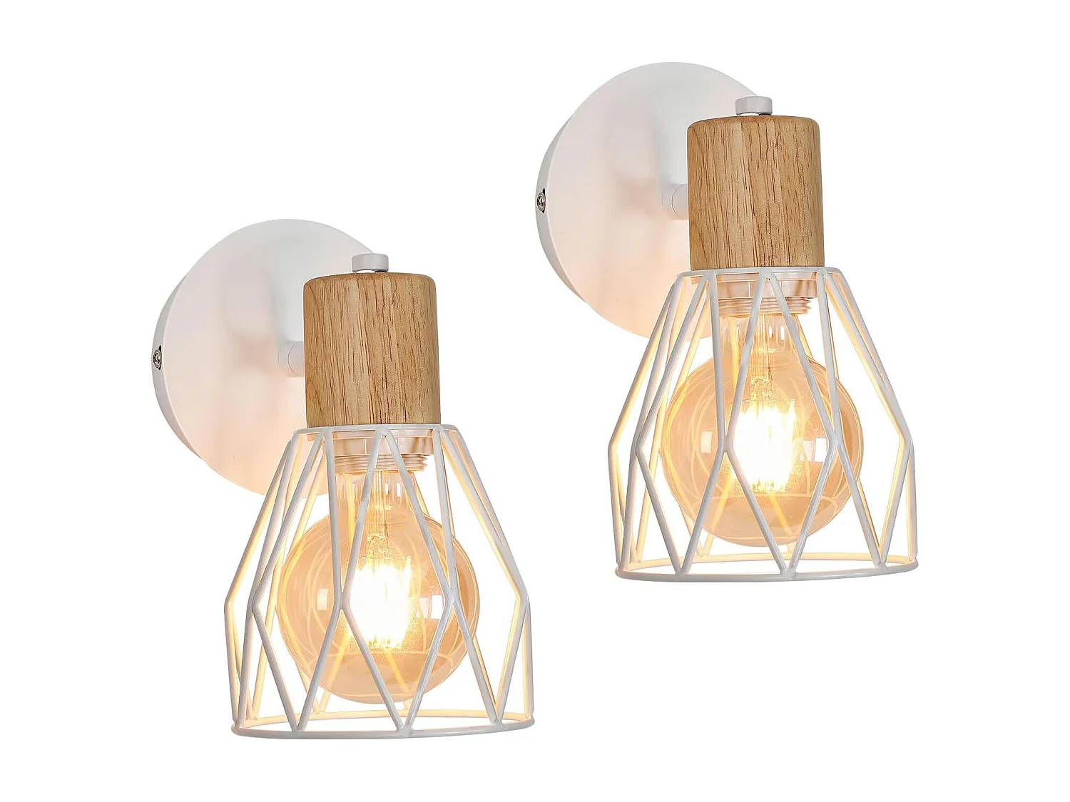 2 pièces Applique Murale Intérieur Bois Vintage Lampe murale E27 Base Pour chambre à coucher, salon, couloir, entrée Blanc (Ampoule non incluse)