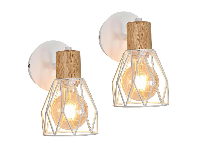 2 pièces Applique Murale Intérieur Bois Vintage Lampe murale E27 Base Pour chambre à coucher, salon, couloir, entrée Blanc (Ampoule non incluse)