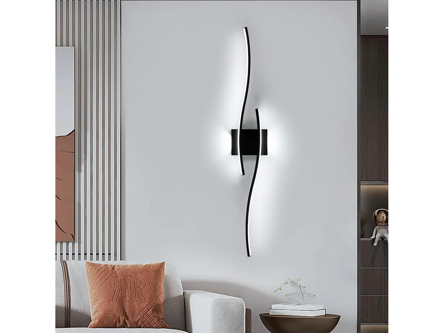 Applique Murale Intérieure LED, 27W 3000LM Lignes Simples Lampe Murale Moderne, Lumière Blanche Froide 6500K, Iuminaire Mural Interieur Noir pour Cha