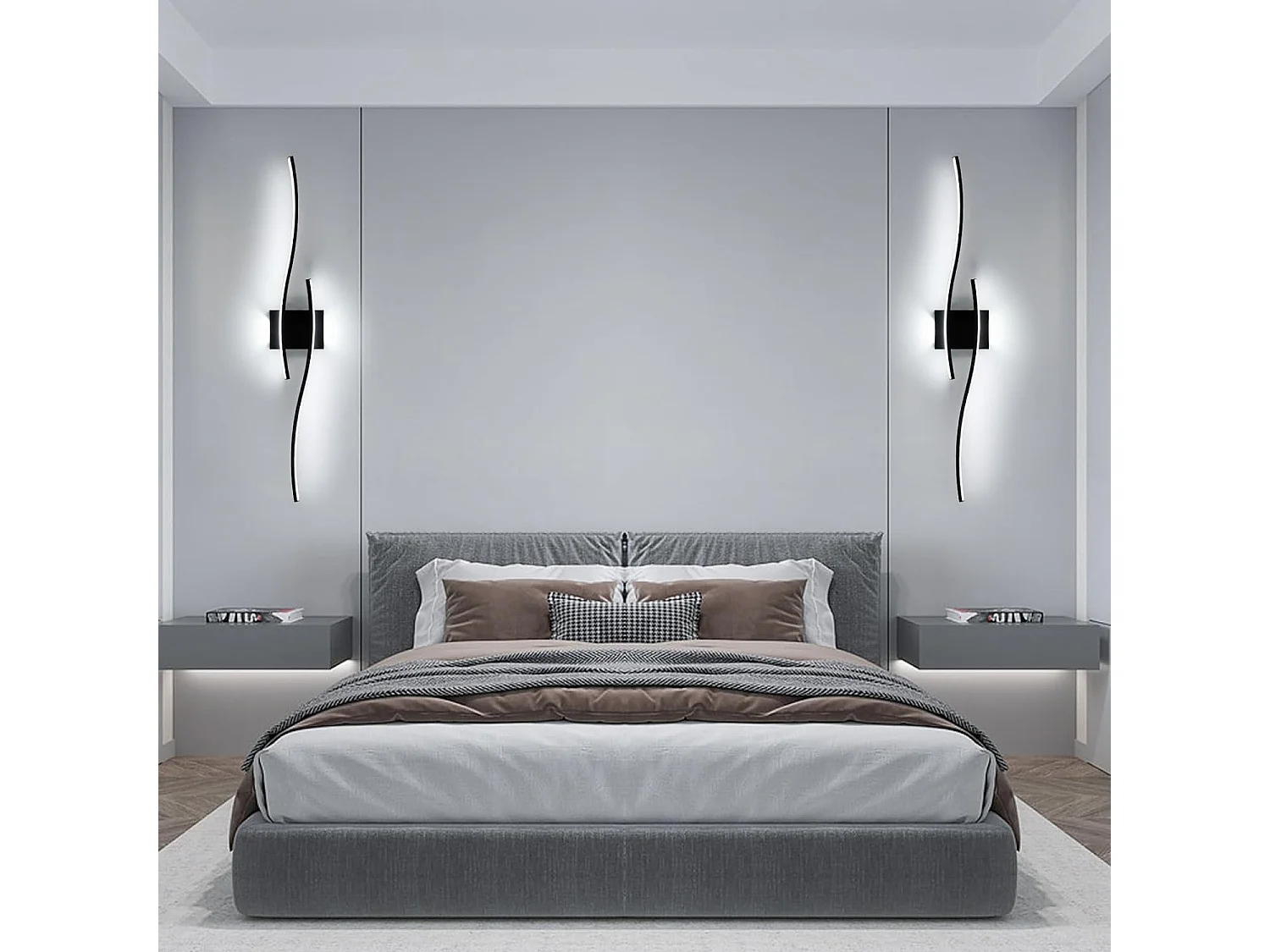 Applique Murale Intérieure LED, 27W 3000LM Lignes Simples Lampe Murale Moderne, Lumière Blanche Froide 6500K, Iuminaire Mural Interieur Noir pour Cha