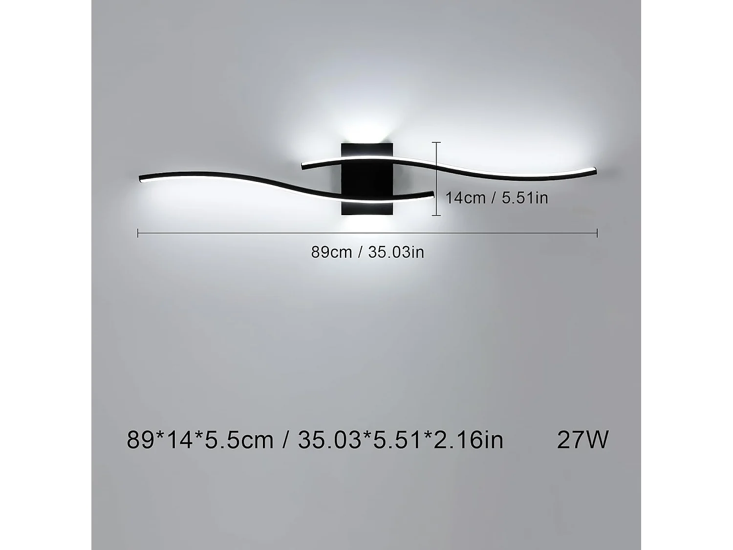 Applique Murale Intérieure LED, 27W 3000LM Lignes Simples Lampe Murale Moderne, Lumière Blanche Froide 6500K, Iuminaire Mural Interieur Noir pour Cha