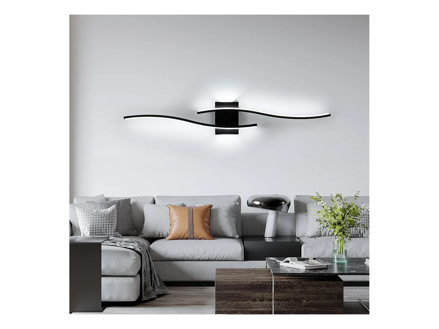 Applique Murale Intérieure LED, 27W 3000LM Lignes Simples Lampe Murale Moderne, Lumière Blanche Froide 6500K, Iuminaire Mural Interieur Noir pour Cha