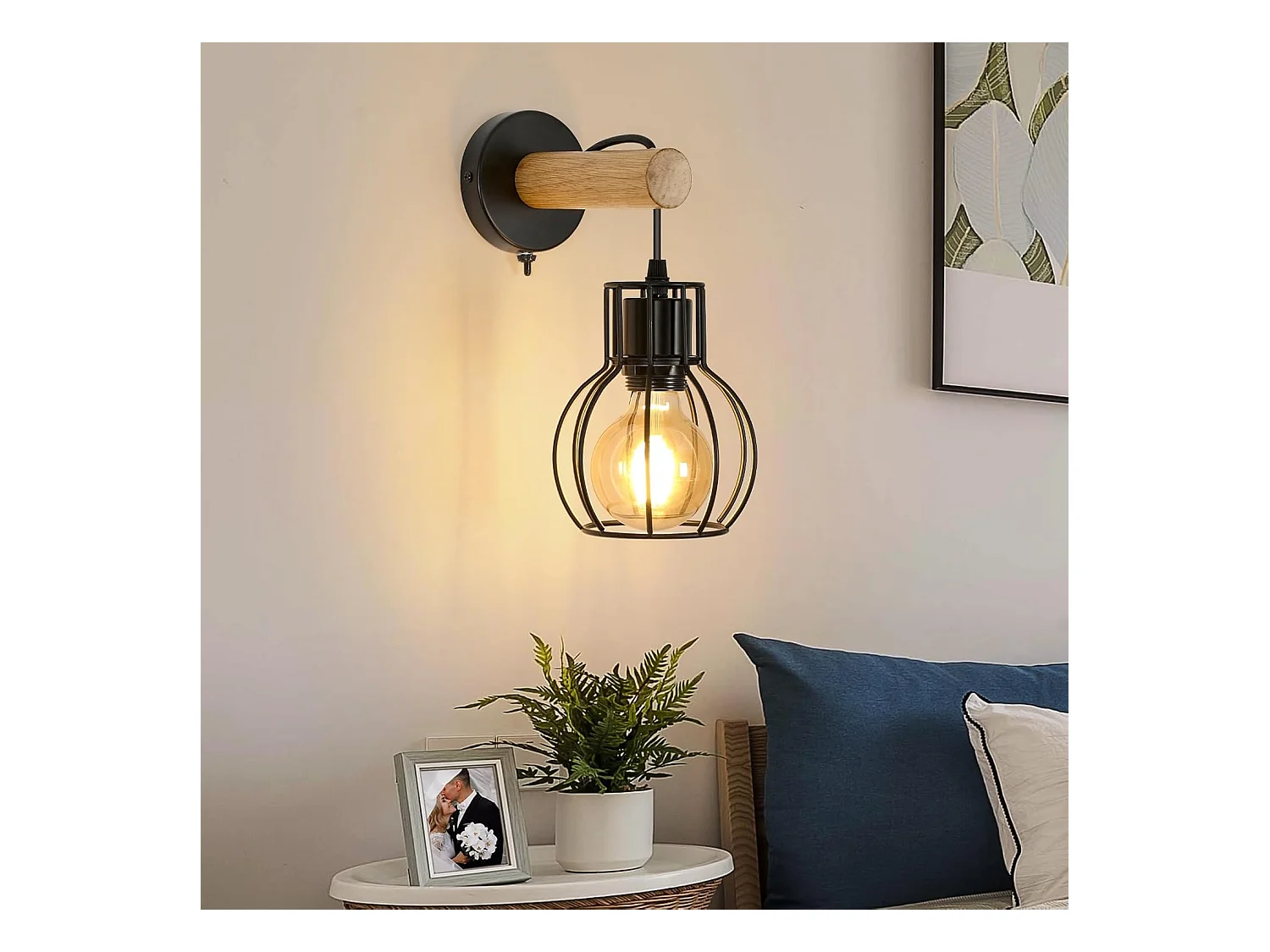 Applique Murale Rond Noir - en Métal - Avec Interrupteur E27 (sans Ampoule) - Hauteur 28,5 cm pour Chambre Couloir