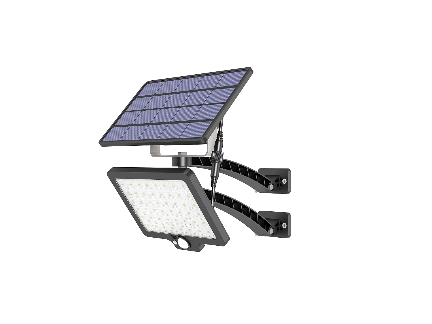 Lampe murale  48LED solaire Noir, détecteur de corps, lumière blanche, cordon d'extension 3m