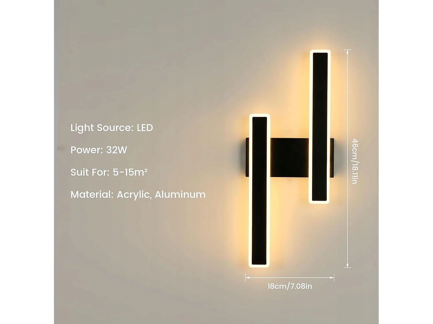 Applique Murale LED Moderne Forme de ligne Lampe murale Blanc Chaud 3000K Pour chambre à coucher, salon, couloir, entrée Noir