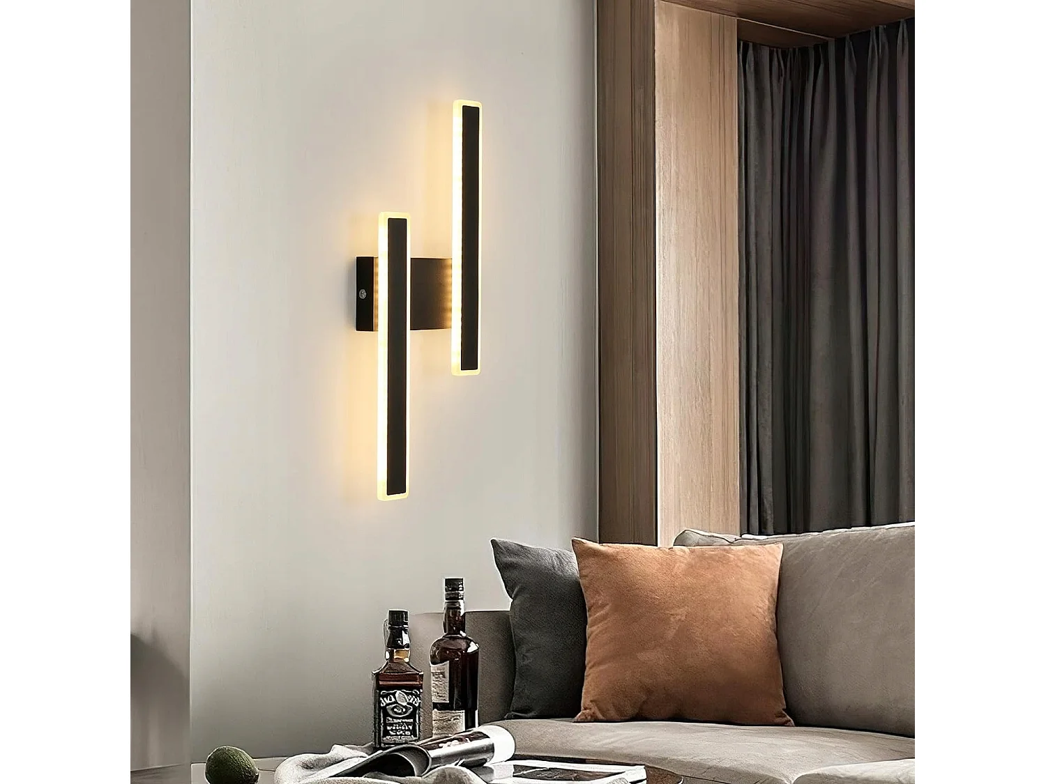 Applique Murale LED Moderne Forme de ligne Lampe murale Blanc Chaud 3000K Pour chambre à coucher, salon, couloir, entrée Noir