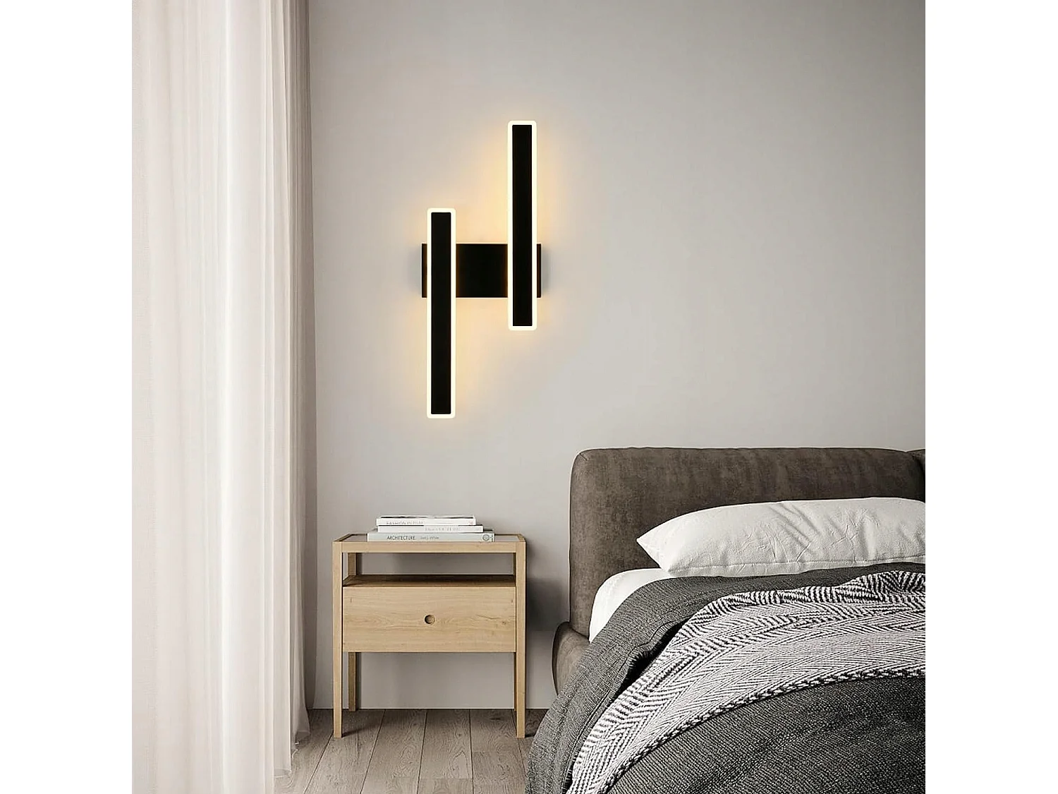 Applique Murale LED Moderne Forme de ligne Lampe murale Blanc Chaud 3000K Pour chambre à coucher, salon, couloir, entrée Noir