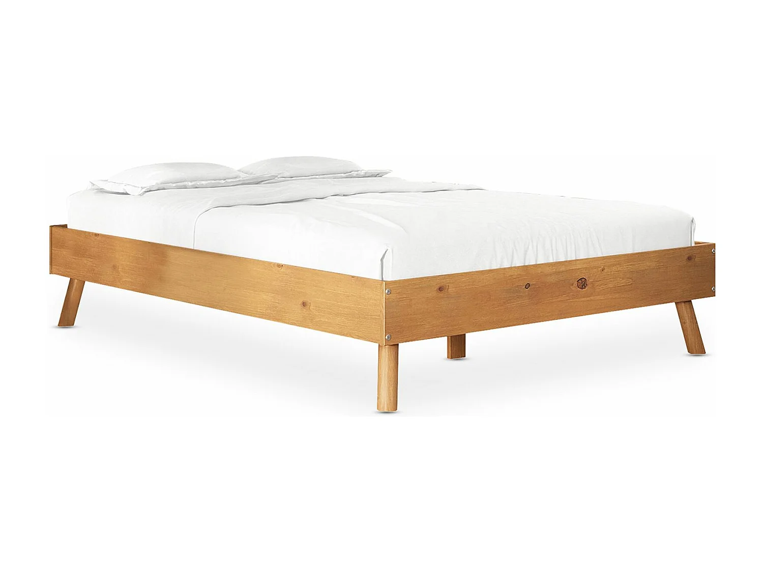 Lit futon KARRI double pour adulte 140 x 200 cm, 2 places, en bois massif, coloris chêne