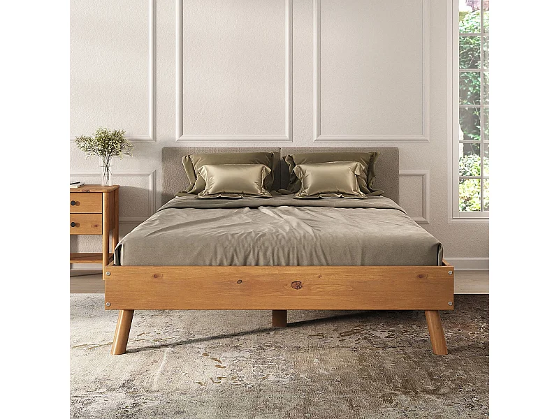 Lit futon KARRI double pour adulte 140 x 200 cm, 2 places, en bois massif, coloris chêne