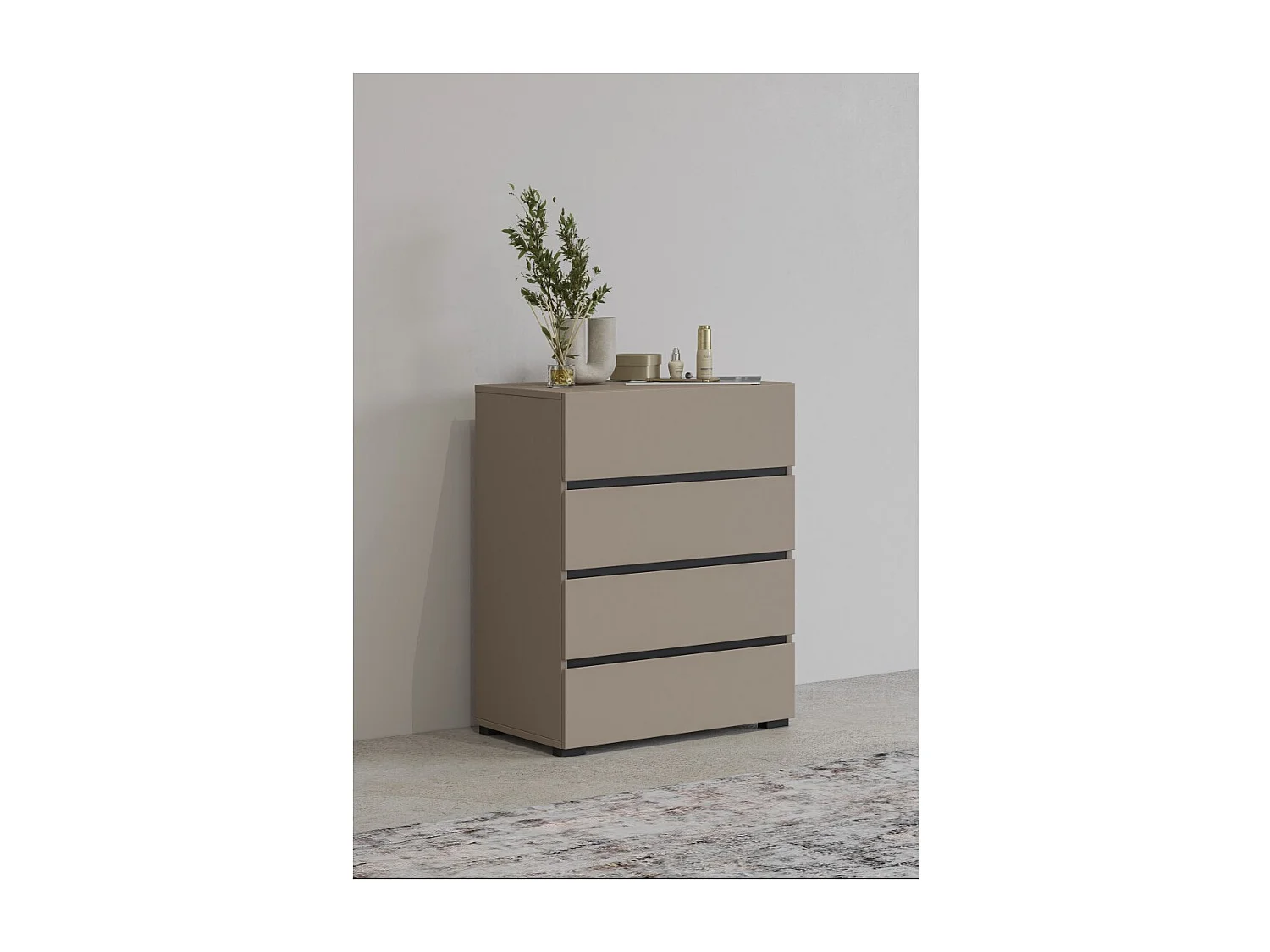 Klein buffet HAVANA – 4 lades – Beige en zwart – Moderne en warme uitstraling