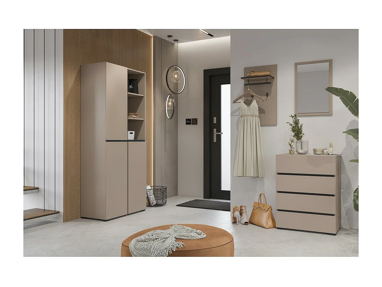 Klein buffet HAVANA – 4 lades – Beige en zwart – Moderne en warme uitstraling