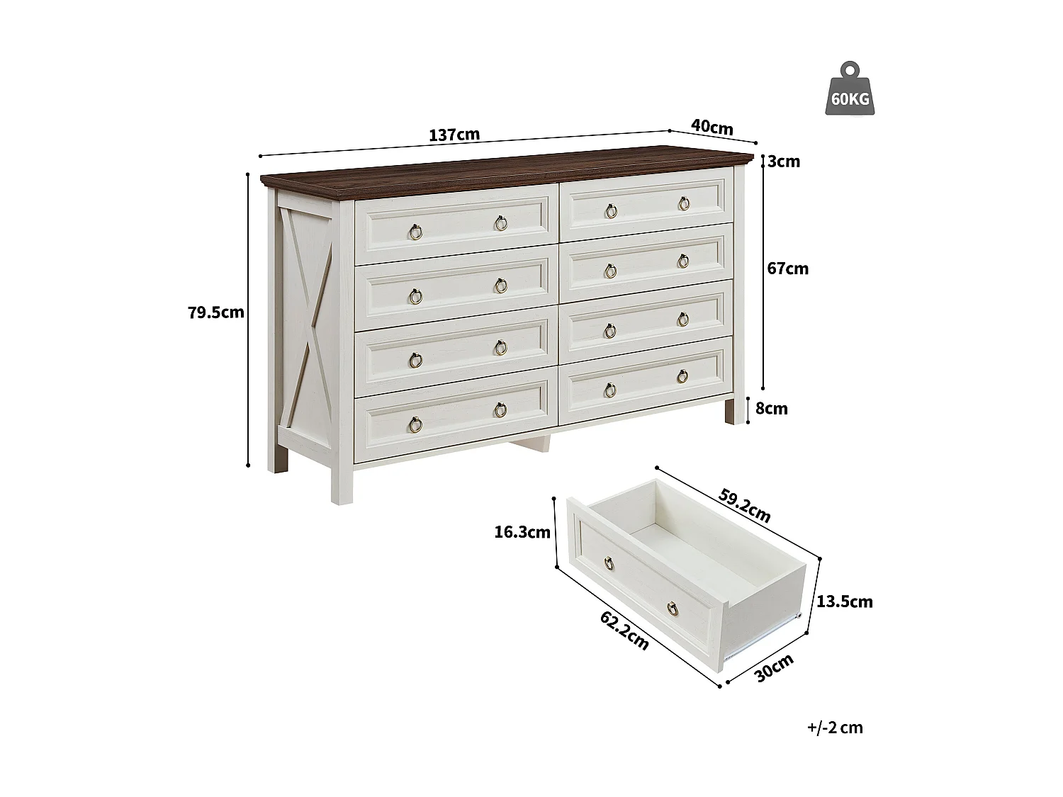 Buffet met 8 lades - MDF - Wit