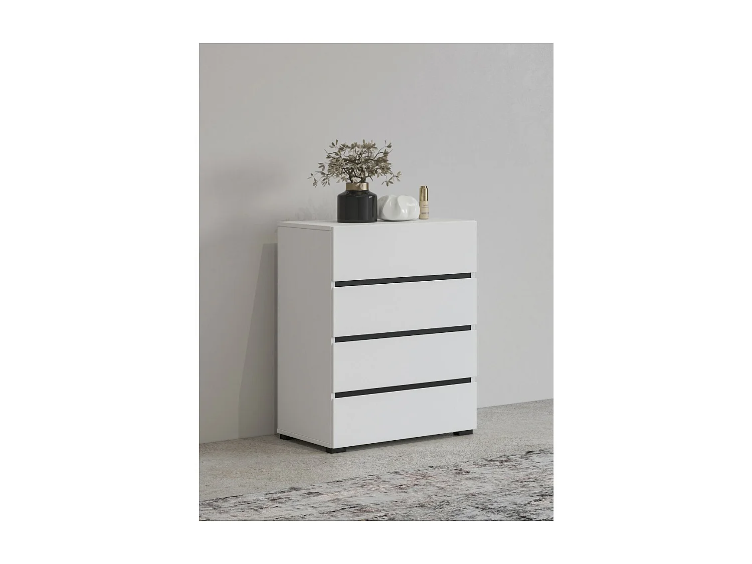 Petit buffet HAVANA – 4 tiroirs – Blanc et noir – Design moderne et compact