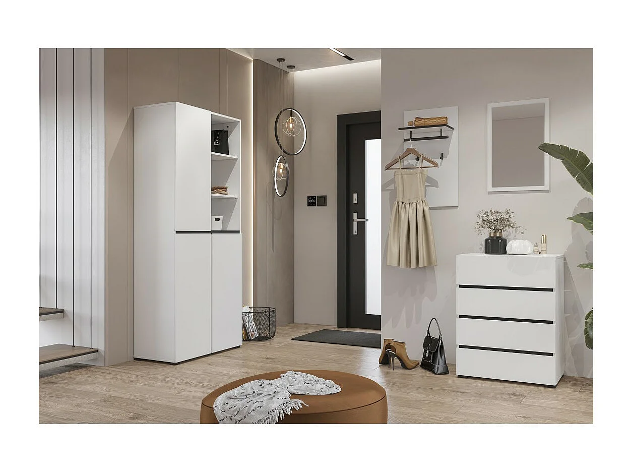 Petit buffet HAVANA – 4 tiroirs – Blanc et noir – Design moderne et compact