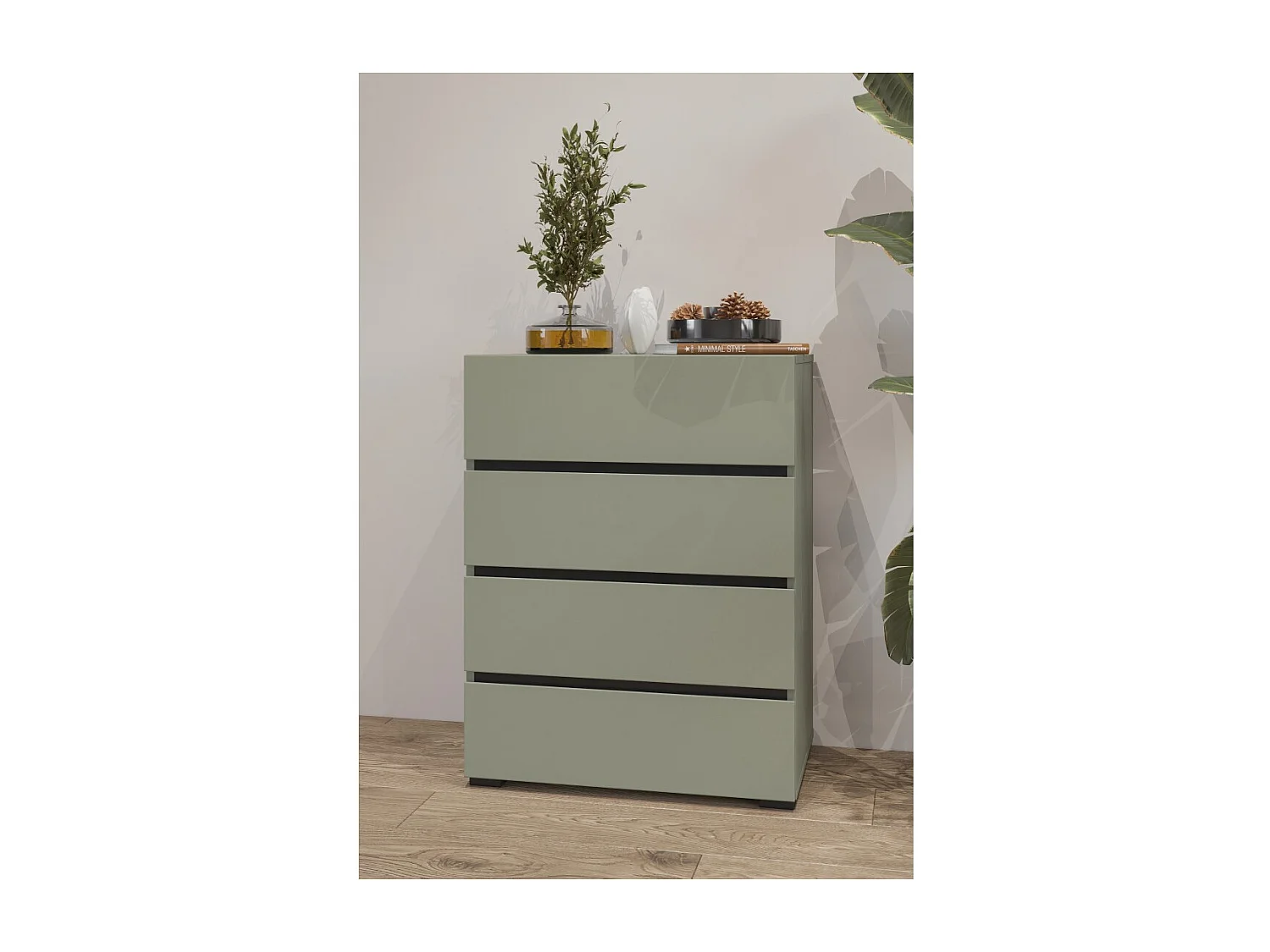 Petit buffet HAVANA – 4 tiroirs – Vert sauge – Design moderne et compact
