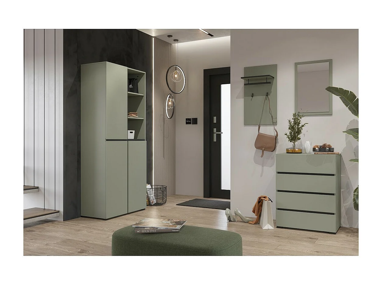 Petit buffet HAVANA – 4 tiroirs – Vert sauge – Design moderne et compact