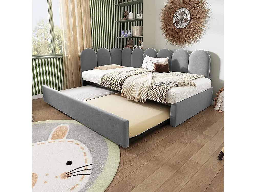 LIT GIGOGNE 90x200cm,Canapé-lit,Lit enfant 90x190cm et sommier, Velours, Gris, sans matelas