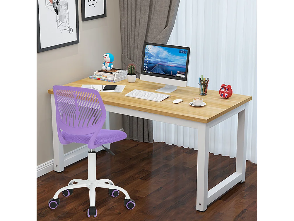 URBAN MEUBLE Chaise de bureau pivotante violet, dossier ergonomique, revêtement en maille, hauteur réglable, style moderne, pour la maison et le bureau