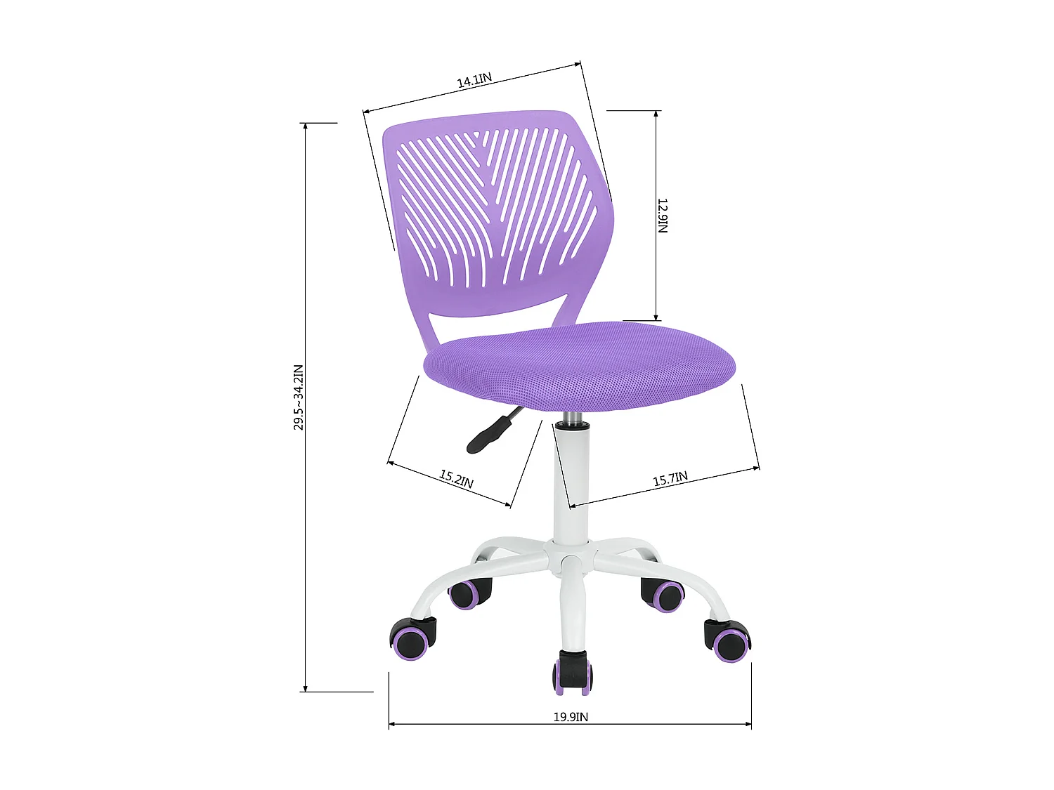 URBAN MEUBLE Chaise de bureau pivotante violet, dossier ergonomique, revêtement en maille, hauteur réglable, style moderne, pour la maison et le bureau
