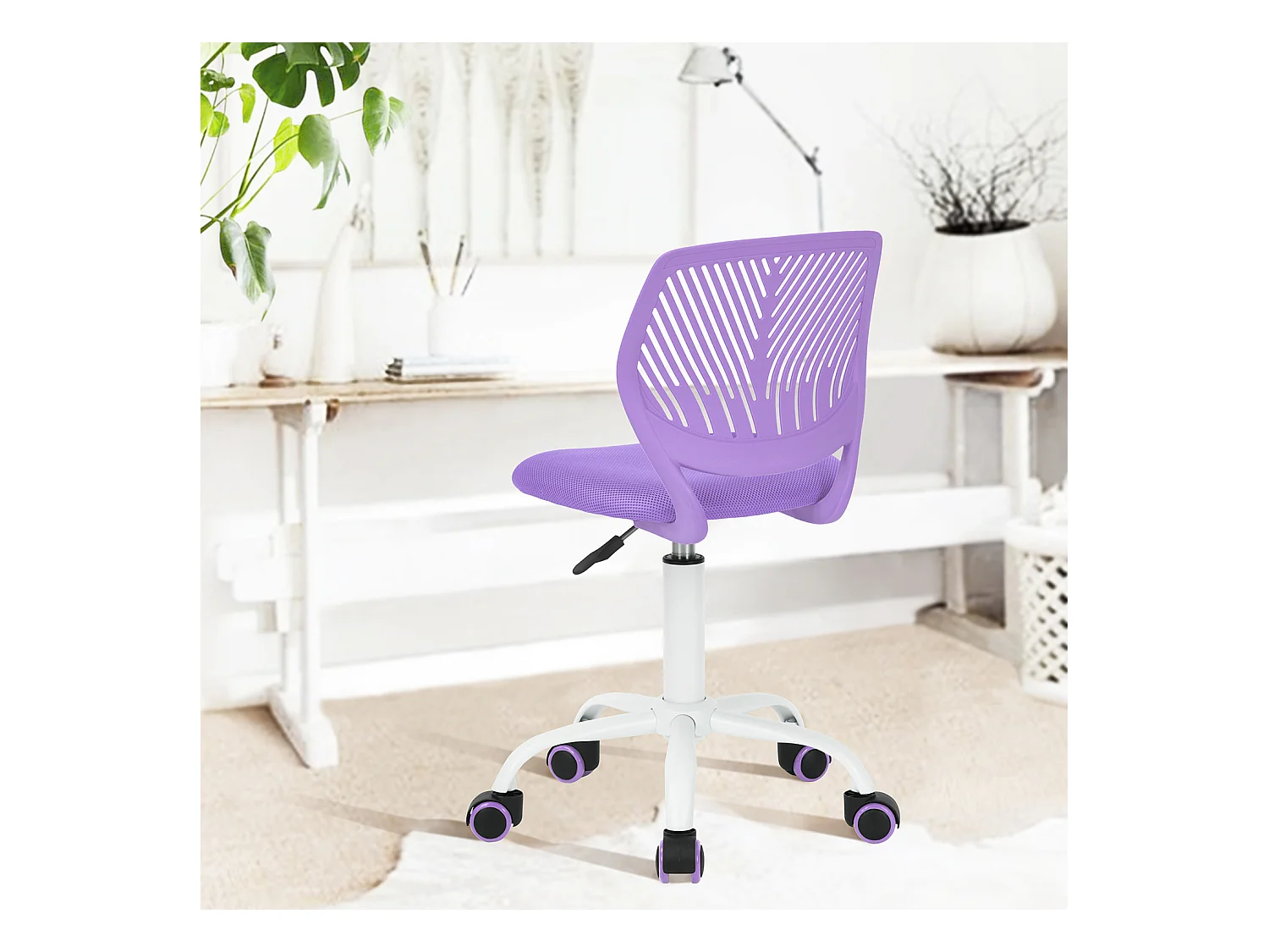 URBAN MEUBLE Chaise de bureau pivotante violet, dossier ergonomique, revêtement en maille, hauteur réglable, style moderne, pour la maison et le bureau