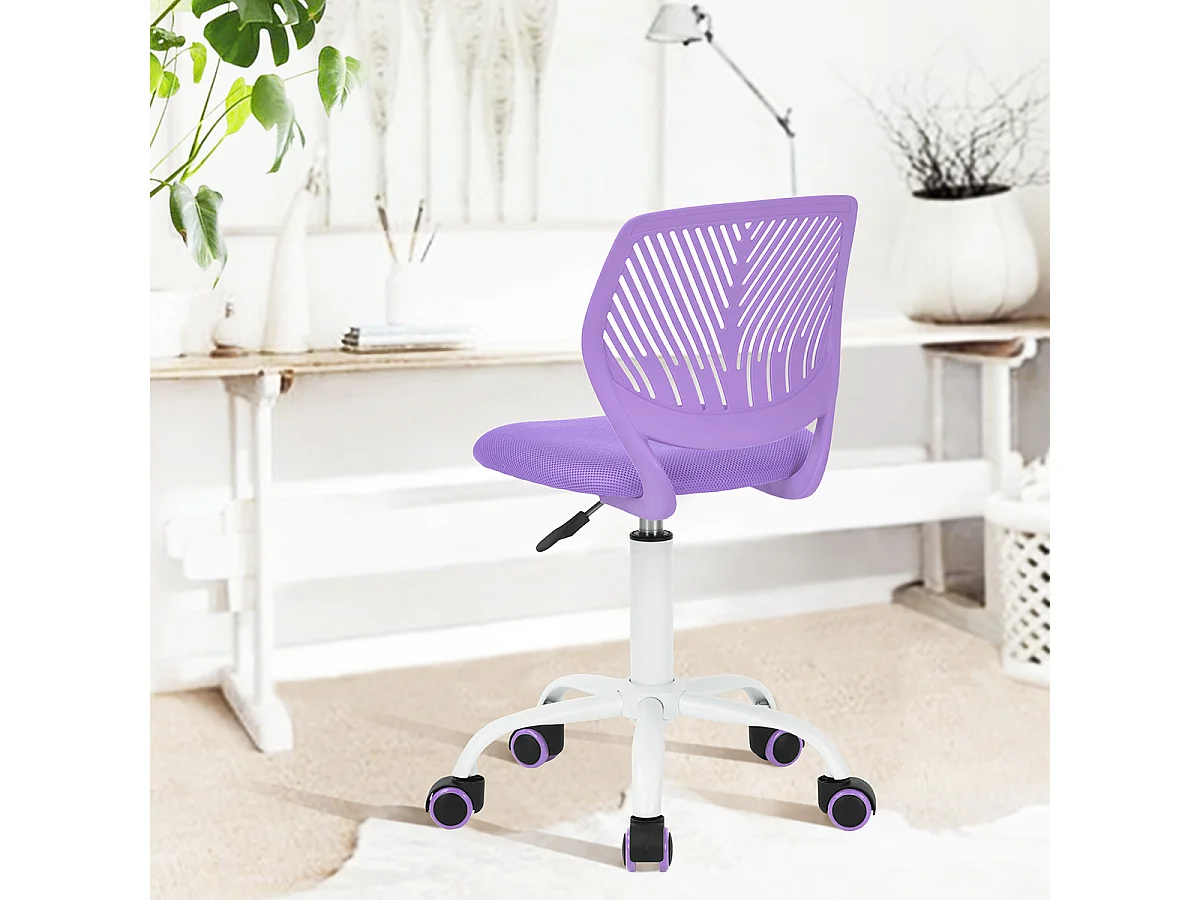 URBAN MEUBLE Chaise de bureau pivotante violet, dossier ergonomique, revêtement en maille, hauteur réglable, style moderne, pour la maison et le bureau