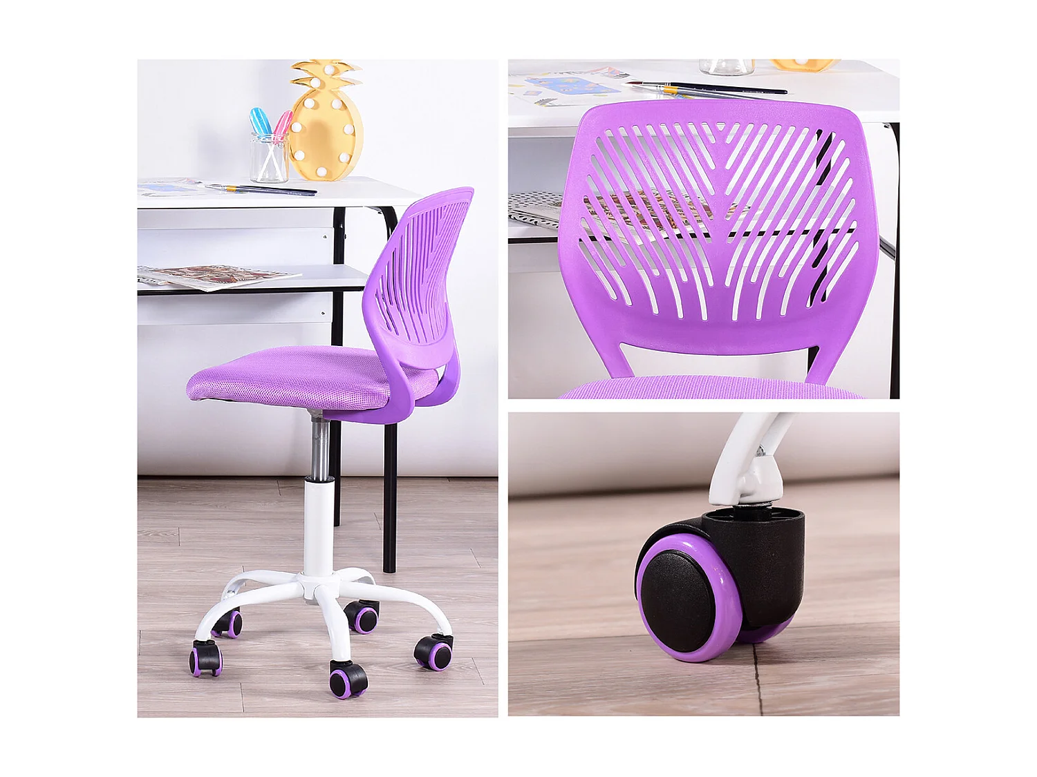 URBAN MEUBLE Chaise de bureau pivotante violet, dossier ergonomique, revêtement en maille, hauteur réglable, style moderne, pour la maison et le bureau