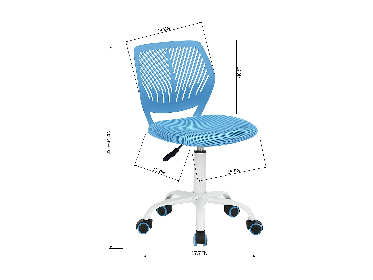 URBAN MEUBLE Chaise de bureau pivotante bleu, dossier ergonomique, revêtement en maille, hauteur réglable, style moderne, pour la maison et le bureau