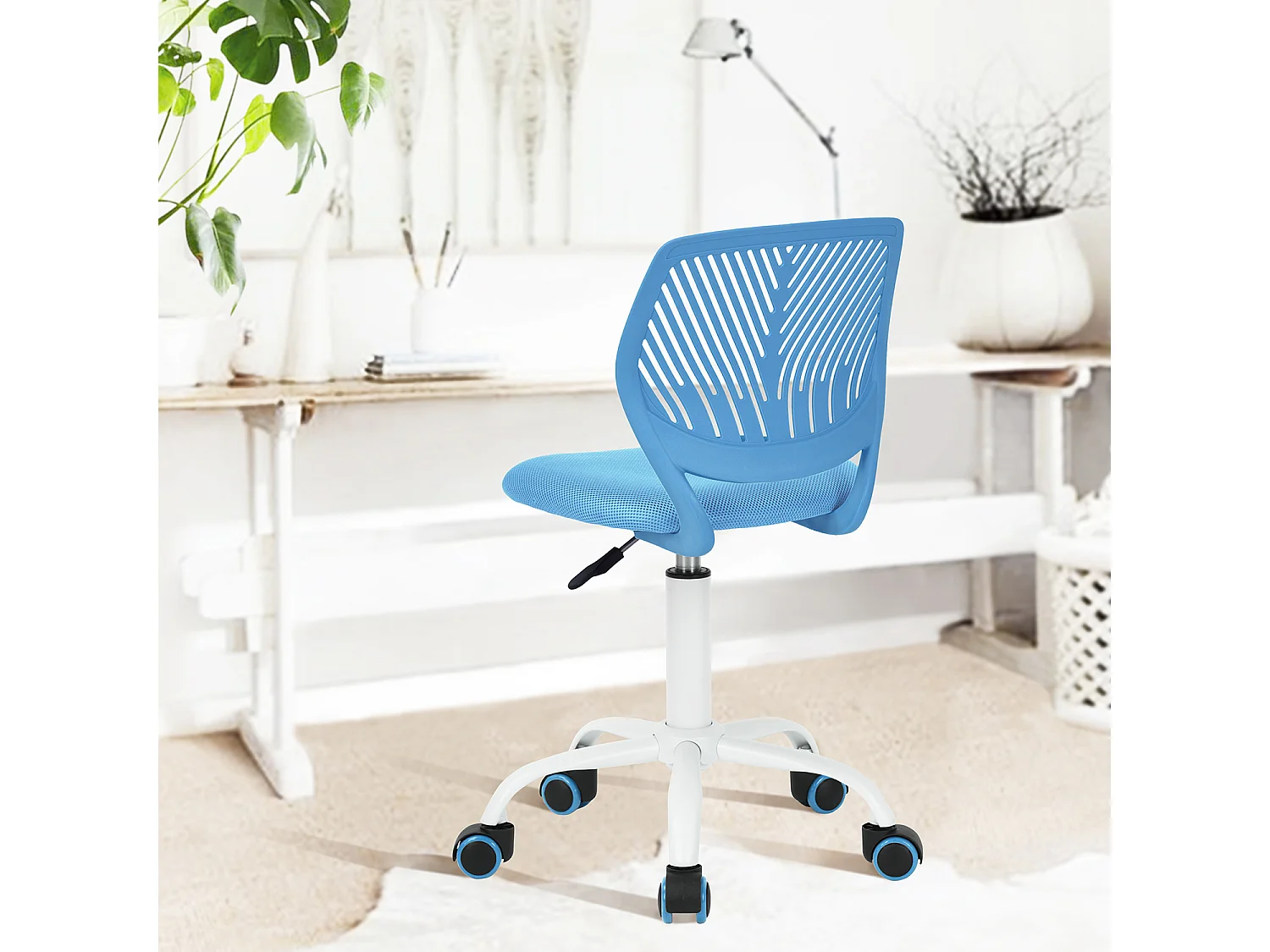 URBAN MEUBLE Chaise de bureau pivotante bleu, dossier ergonomique, revêtement en maille, hauteur réglable, style moderne, pour la maison et le bureau