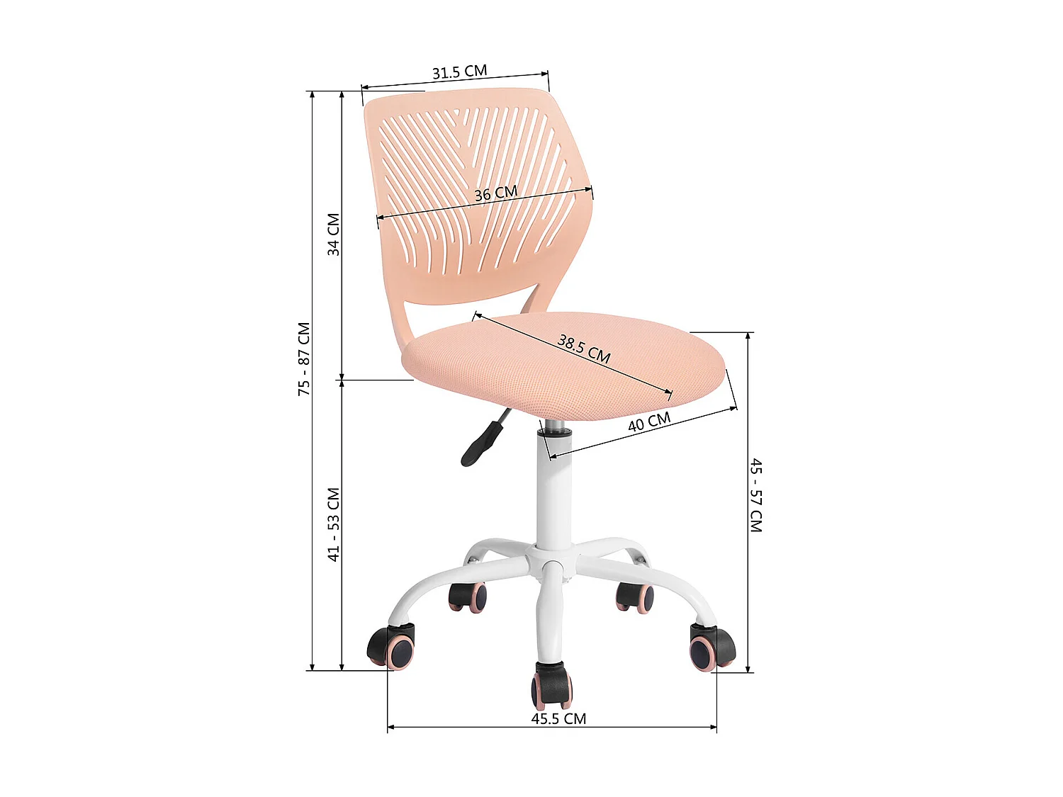 URBAN MEUBLE Chaise de bureau pivotante rose, dossier ergonomique, revêtement en maille, hauteur réglable, style moderne, pour la maison et le bureau