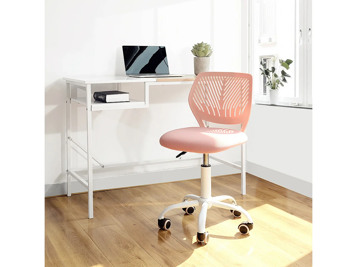 URBAN MEUBLE Chaise de bureau pivotante rose, dossier ergonomique, revêtement en maille, hauteur réglable, style moderne, pour la maison et le bureau