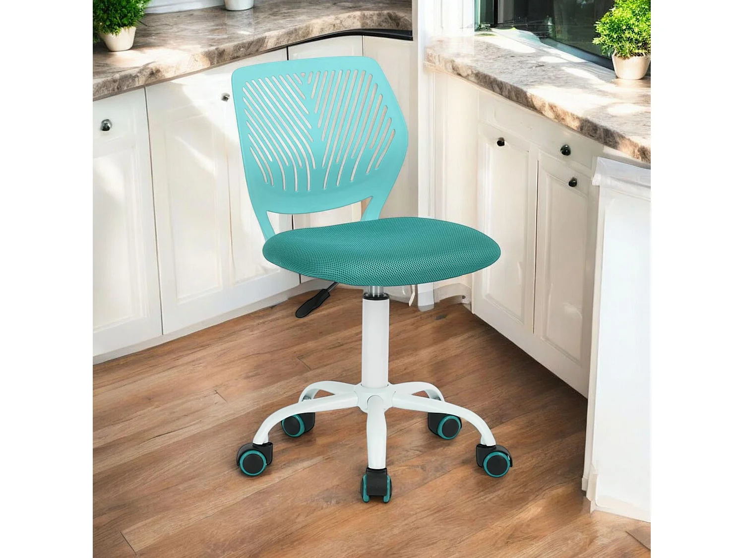 URBAN MEUBLE Chaise de bureau pivotante turquoise, dossier ergonomique, revêtement en maille, hauteur réglable, style moderne, pour la maison et le bureau
